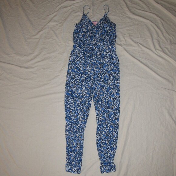 Lilly Pulitzer Melba Jogger Jumpsuit One Piece Chasing Tail Blue Fish Print Sz S - Picture 2 of 6